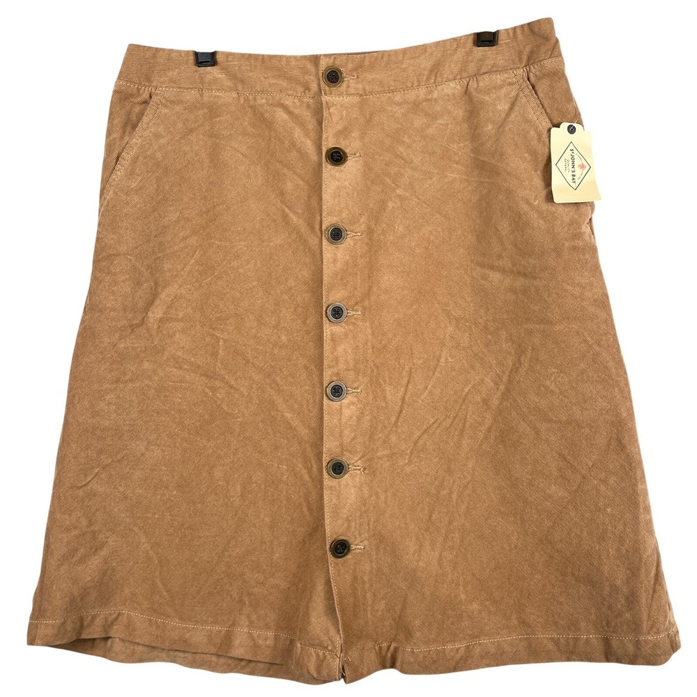 St Johns Bay Womens Size 12 Corduroy Button Front Skirt Khaki Tan Stretch NWt